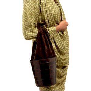 New Staud Brown Leather Suede Brown Bucket Bag Knot Top